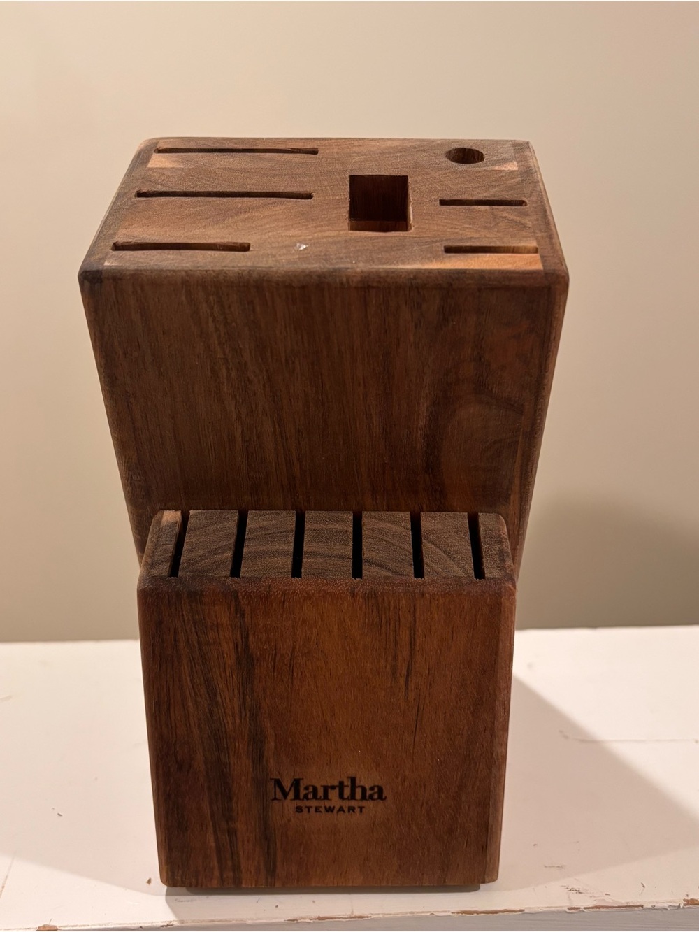Martha Stewart Light Brown Wooden Knife Block 13 Slits 9” X 5.5” X 4.75” Wood